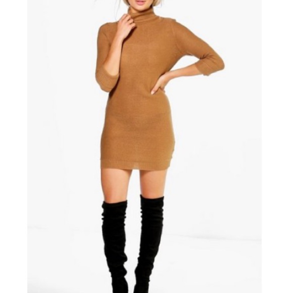 3/4 rolled sleeve sweater dress